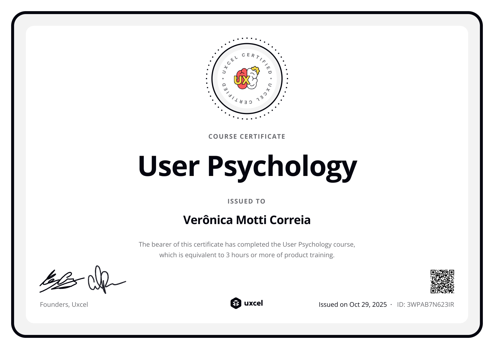 Verônica Motti Correia's certificate